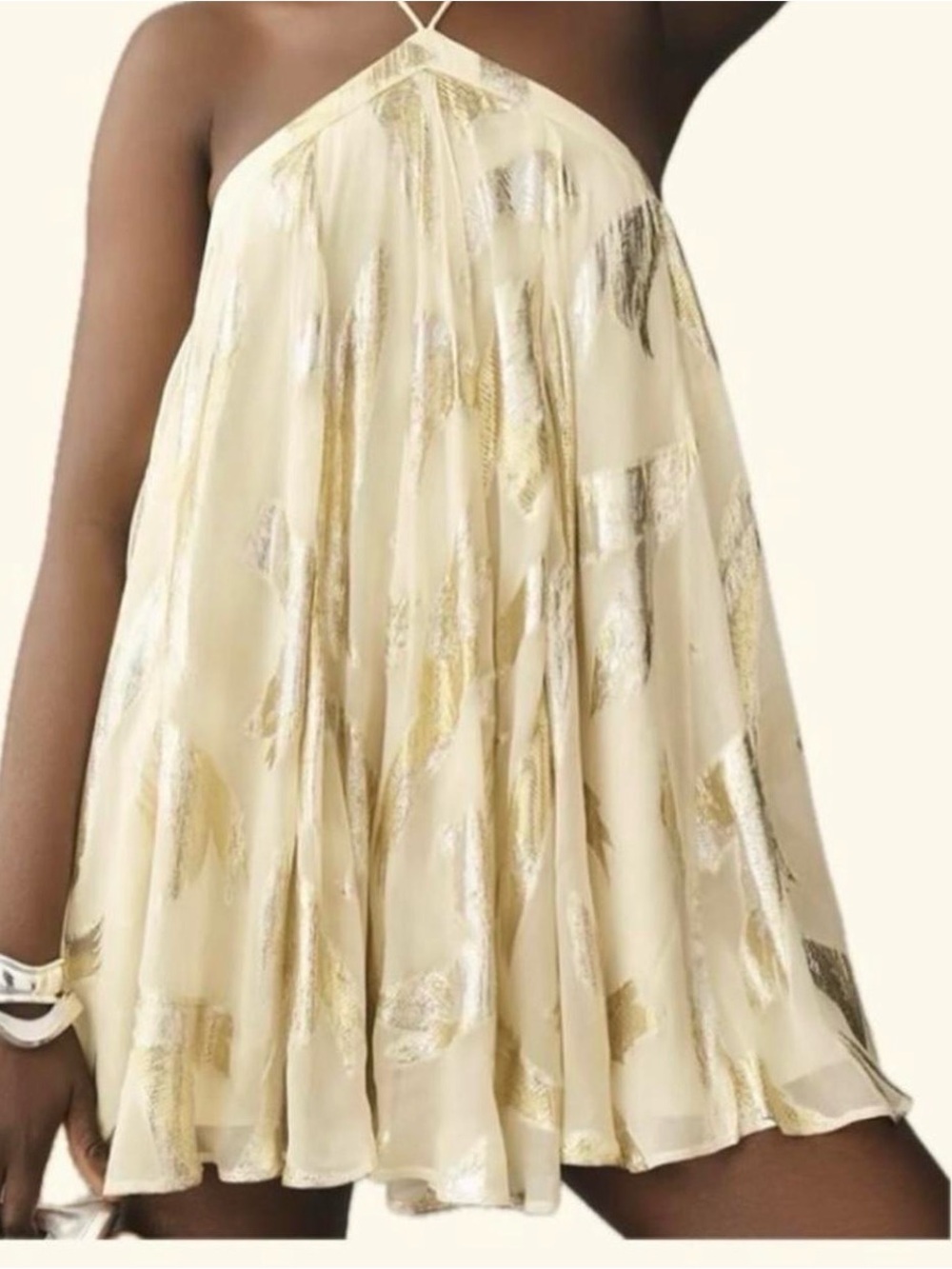 Anthropologie Cream and Gold Mini Dress